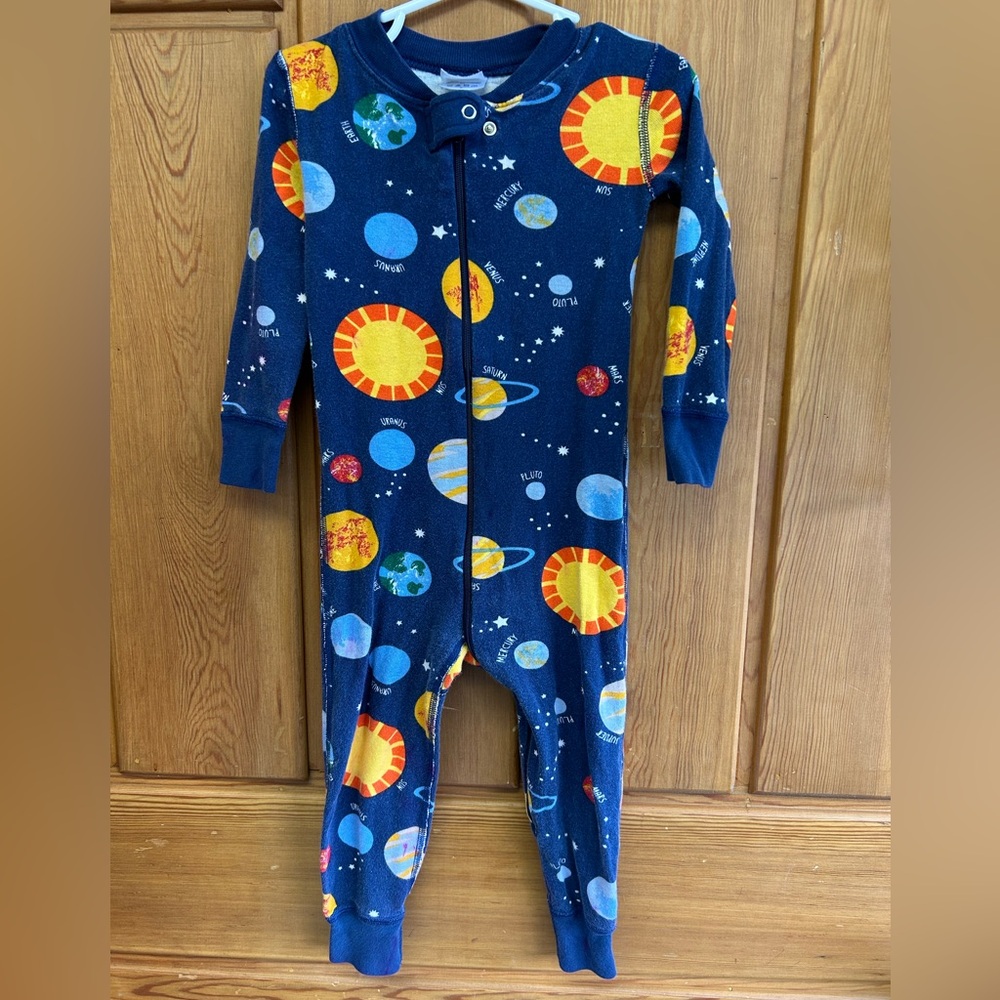Kid’s 3T Space-Themed Blue One Piece footless pajamas 3T